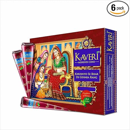 Kaveri Natural Mehndi Cones with 25g each Reddish Brown (Pack of 12 Pieces). 