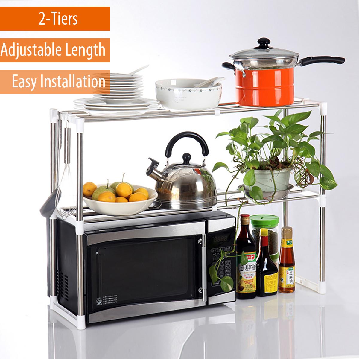 Two-Tier Multifunctional Stainless Steel Fine Mesh Silver Microwave Oven Rack Kitchen Shelves -