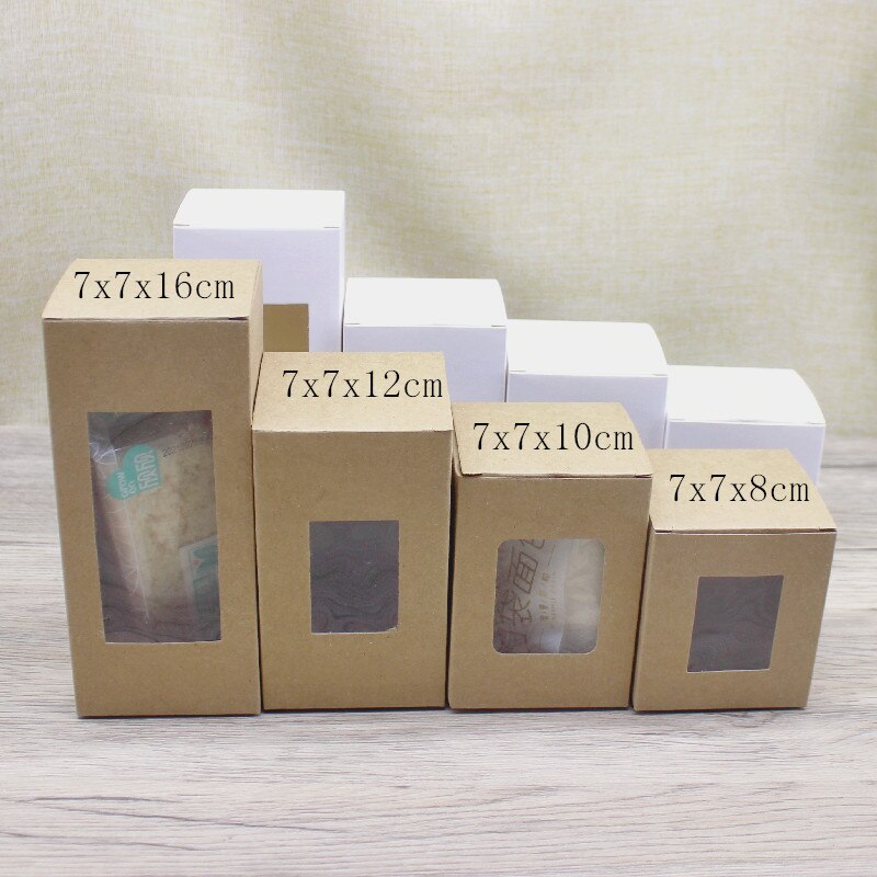 Wholesale 50pcs various retangular window box 6x6/7x7x/8X8/9x9xheight paperPackage box kraft white gifts candy jewelry display. 