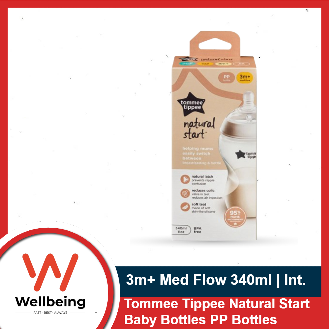 Baby Feeder 3m+ Medium Flow 340ml PP Bottle Tommee Tippee Natural