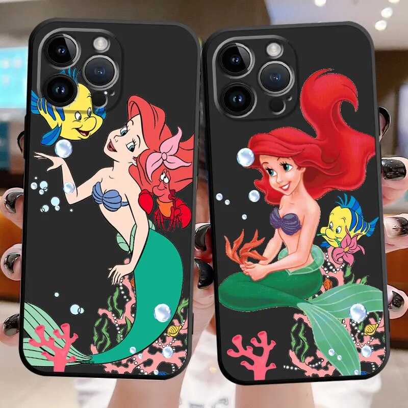 Disney Little Mermaid Ariel Phone Case for Apple iPhone 15 14 Pro Max SE 8 Plus 7 6s 11 XS X 12 Mini 13 Pro XR Black Soft Cover