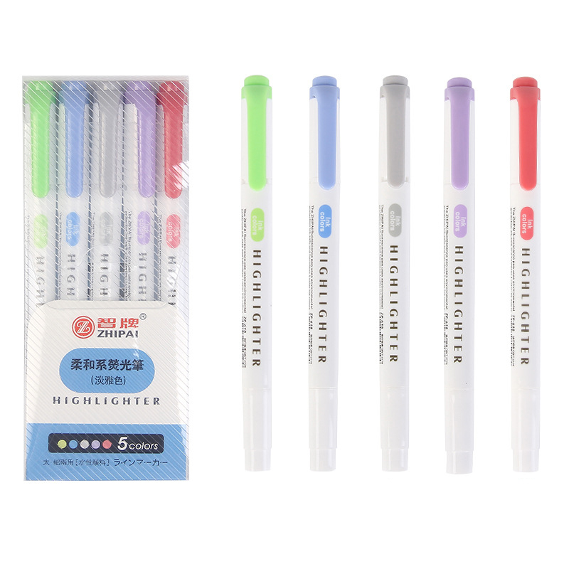 5 Pcs/Set Double Headed Highlighter Pens Graffiti Markers Highlighters Art Colored Sketching Markers Kawaii Stationery gel pens
