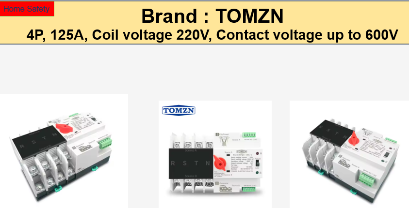 Automatic Transfer Switch / Changeover ,4P, 125A, 3 Phase, 4 Pole, ATS Dual Power. 