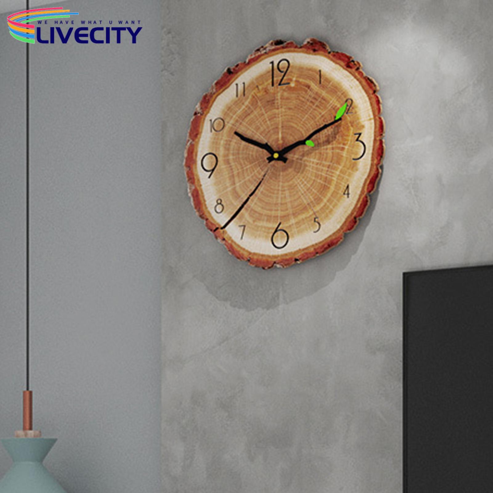 Tree Stump Wall Clock Rustic 12 Inch Wood Grain Wall Clock Silent Quartz Movement Battery Powered Unique Tree Stump Design Arabic Numerals Perfect for Southeast Asian Homes Mdf Wall Clock. 