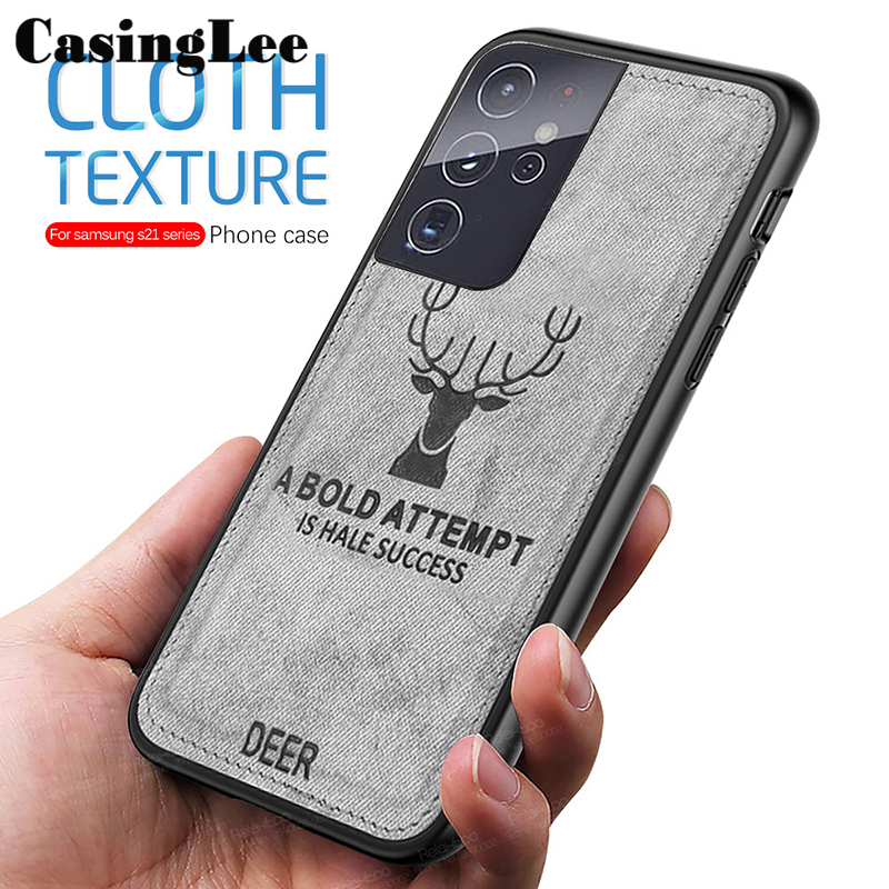 Casinglee for Samsung Galaxy S21 ultra thin case hybrid matte deer design fabric cover for Samsung S21 ultra case cover. 