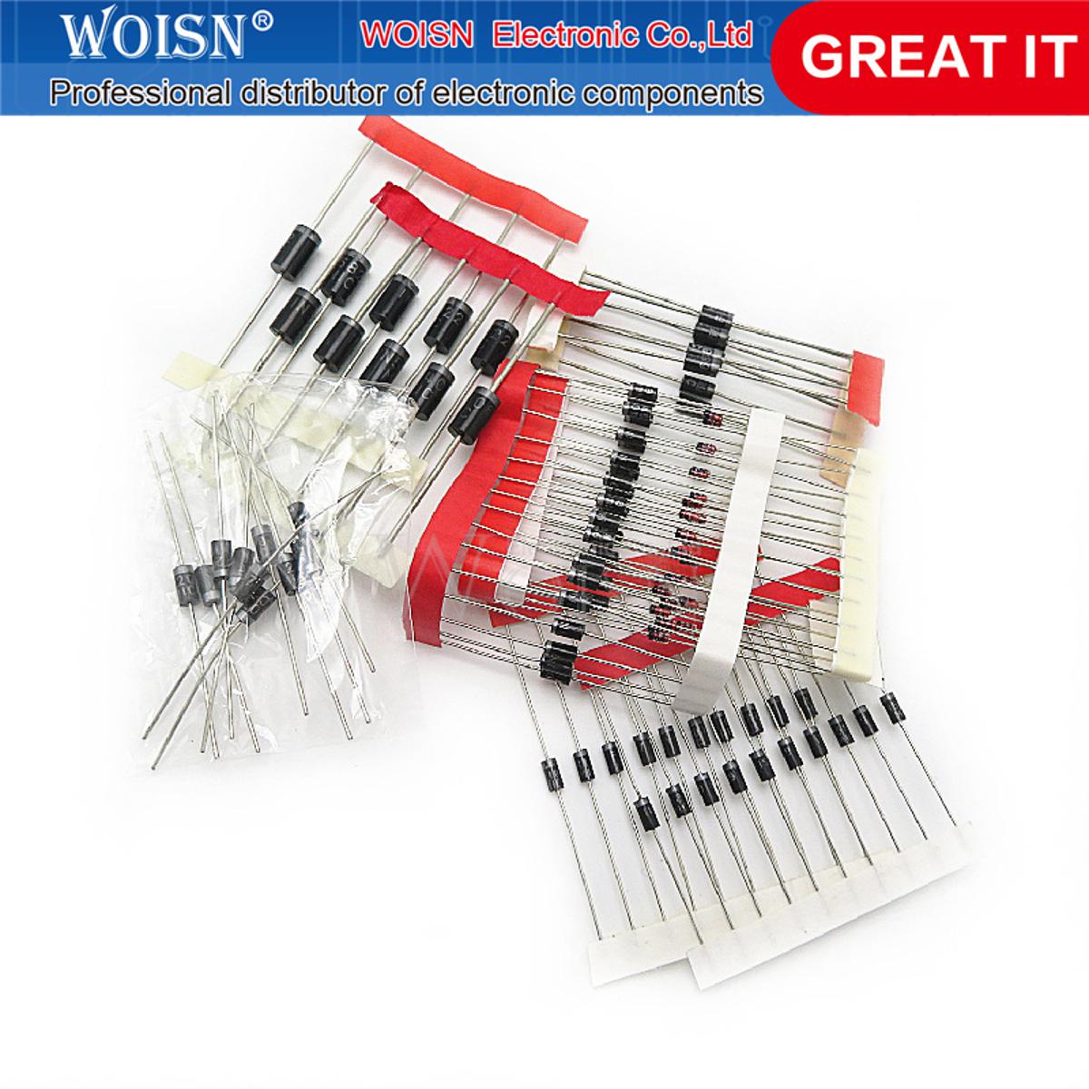 5pcs 1N4148 1N4007 1N5819 1N5399 1N5408 1N5822 FR107 FR207,8values=100pcs