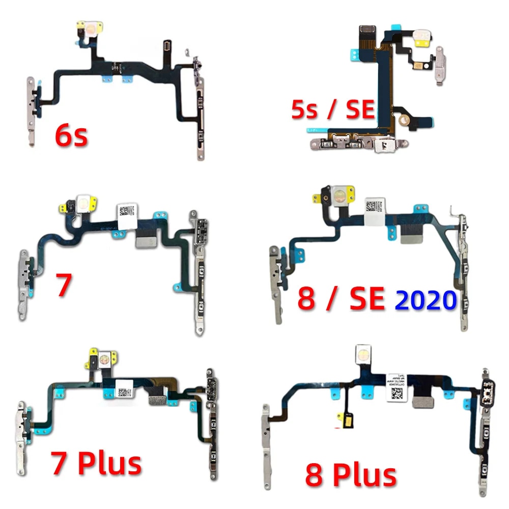 Original Mute Volume Power Buttons key Switch Flex Cable For iPhone 5s SE 6s 7 8 Plus SE2 2020 2022 Power Flex Repair Parts
