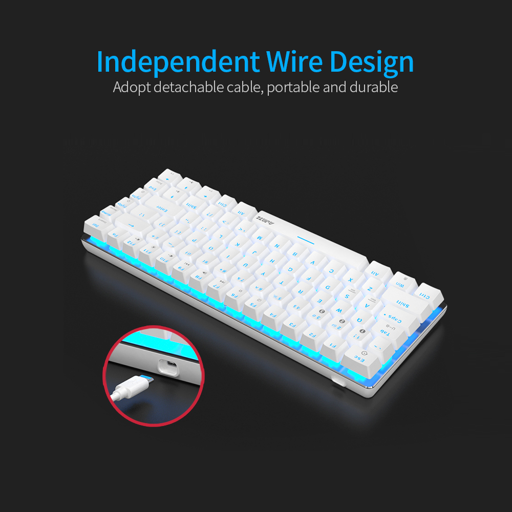 Ajazz AK33 82 Keys USB Wired Mechanical Keyboard Monochromatic White Backlight Gaming Office Keyboard Pink with Red Switches. 
