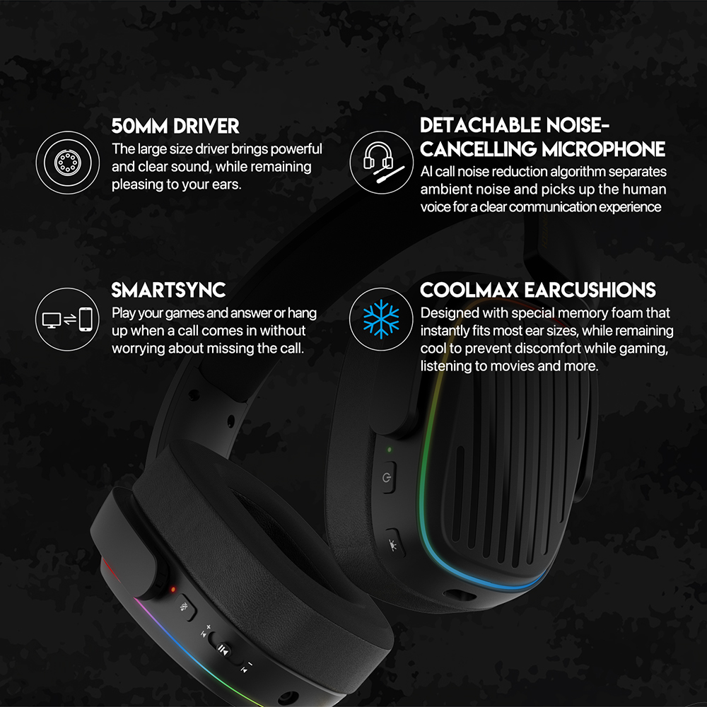 FANTECH WHG02 Harmony Wireless Headset Tri-mode Connections With Noise Cancellation & Mute Buttons Microphone Headphones. 