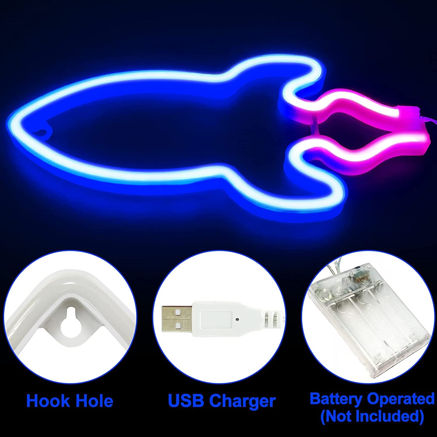 Neon LED Light Planet, Rocket and Thunder Design for Gifts, Night Light, Gaming Room, Kids Bedroom, Living Room, Wall Decor, Home Decoration Purpose  with USB Plug in or Battery system Light. 