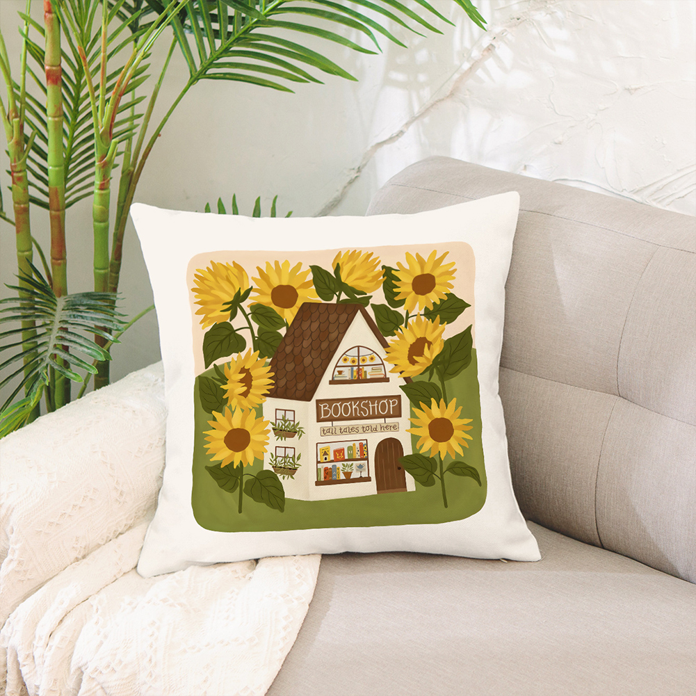 GC Flannel Square Bedside Pillowcase, Pastoral Home Atmosphere Cartoon Anime Pattern Cushion Protective Cover With Invisible Zipper 45x45cm color. 