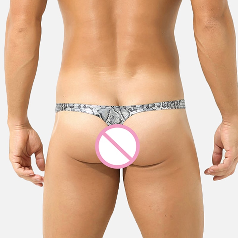 CLEVER-MENMODE Men Thong G String Underwear Pouch Hole Panties Faux Leather Lingerie T-back Hombre Snake Skin. 