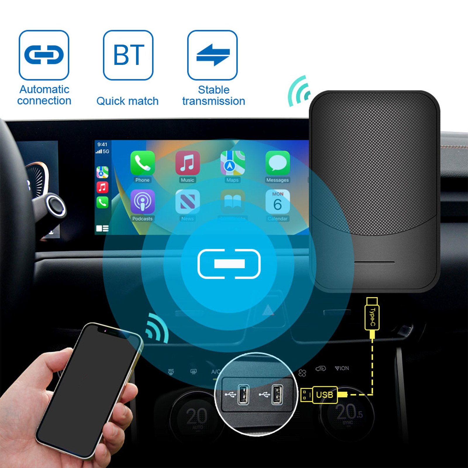 Wireless for Carplay Adapter Wireless Carplay Android Auto Adapter Plug Play Usb Dongle for Seamless Connectivity in Car Southeast Asian Buyers' Choice Car Wireless Adapter. 