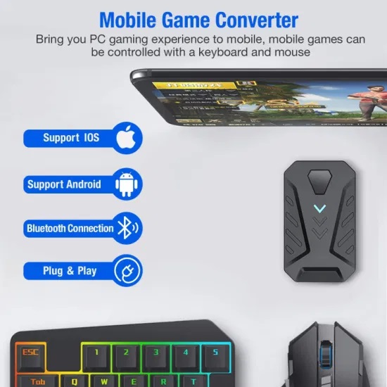 5 in 1 Bluetooth Gaming Keyboard Mouse Converter Combo for Smartphone, play your mobile games using the keyboard and the mouse Gaming Accessory Kit  (Multicolor, For Android, iOS). 