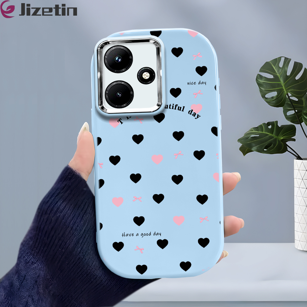 Jizetin for Infinix Hot 30i Back Cover Black Heart Shape Bright Lens Frame Candy Soft Rubber Phone Cases