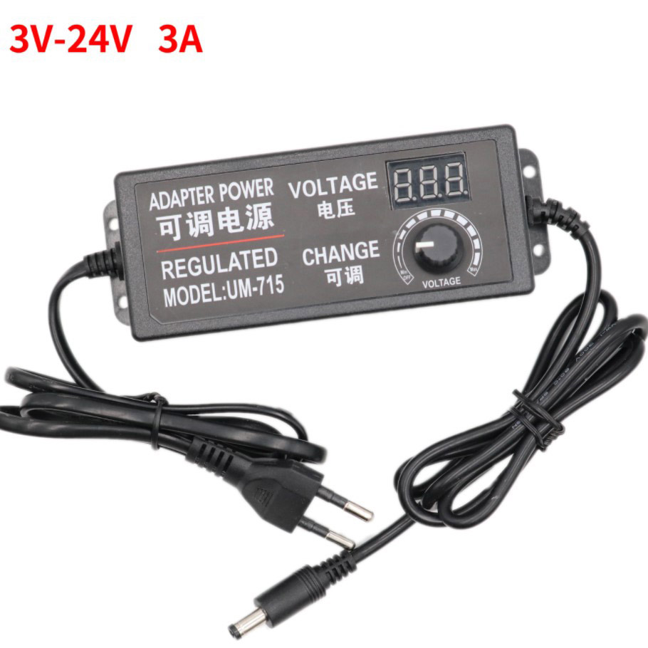 ADJUSTABLE AC TO DC 3V to 24V 3A UNIVERSAL ADAPTER WITH DISPLAY SCREEN VOLTAGE ADJUSTABLE POWER SUPPLY ADATPOR.