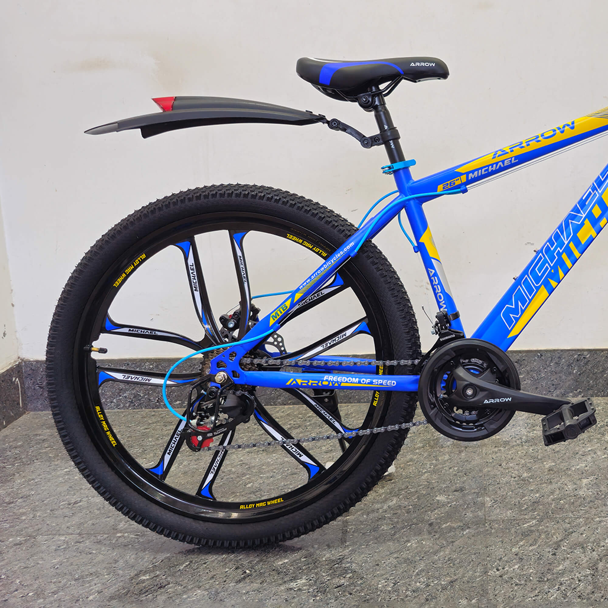 Arrow Bicycle 26 inch MICHAEL MTB Speed 21 Blue Color | 10 Blade Mag Wheel Bicycle. 