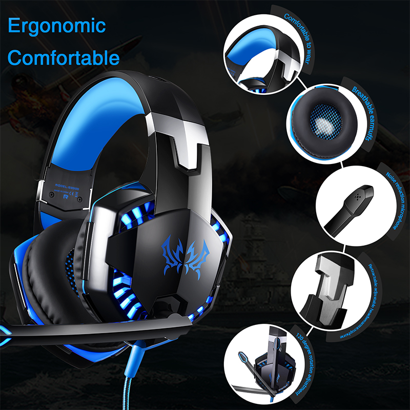 KOTION EACH G2000 Gaming Headset Deep Bass Stereo Wired Computer LED Illuminated Headphone with microphone for PS4 XBOX PC Gamer. 