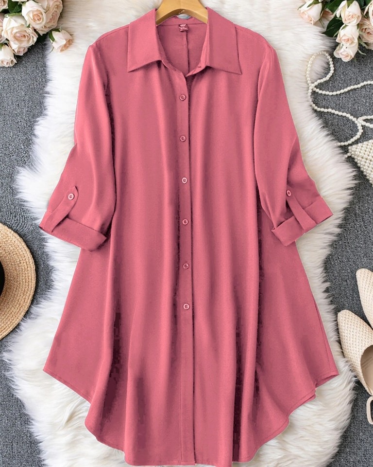 Western Fashion Pink Color Shirt Tops Long kurti Premium Soft  Cheri Georgette Ladies Shirt for Girls