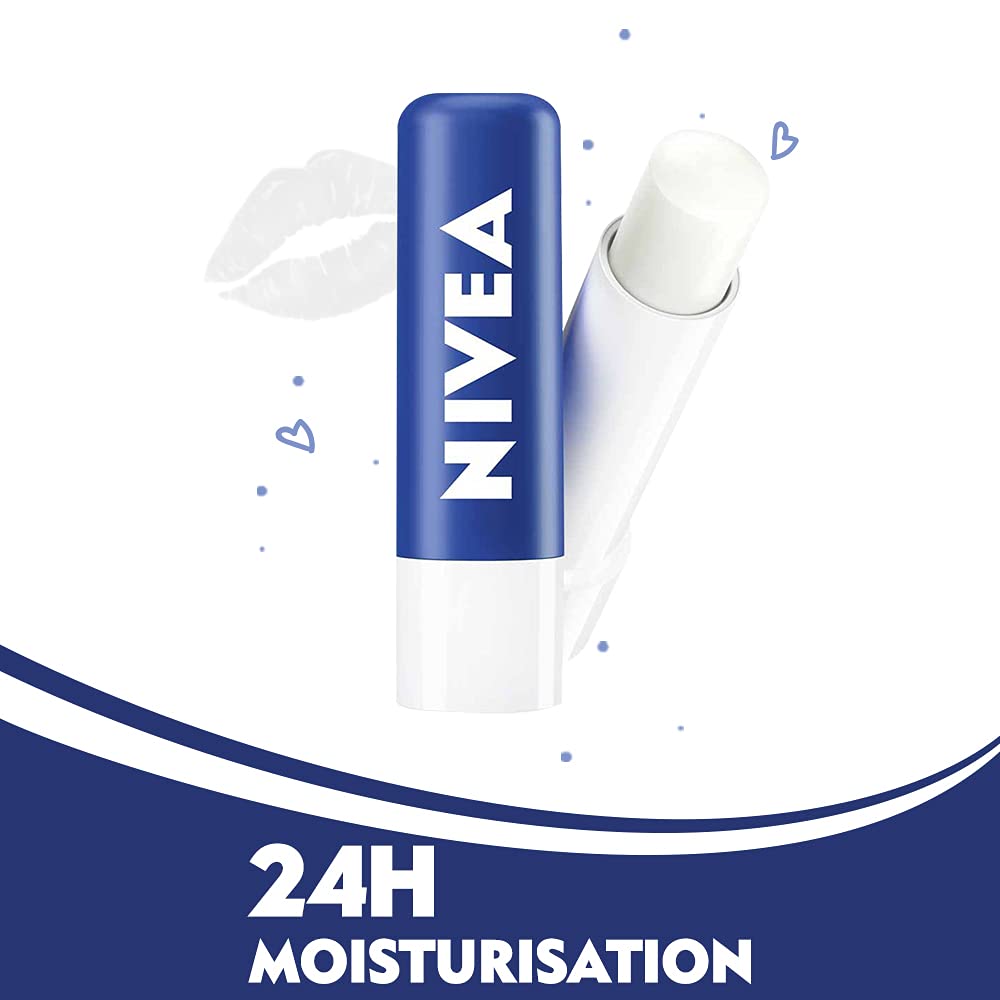 NIVEA Original Lip Balm 24Hour Melt-in Moisture with Shea Butter & Natural Oils. 