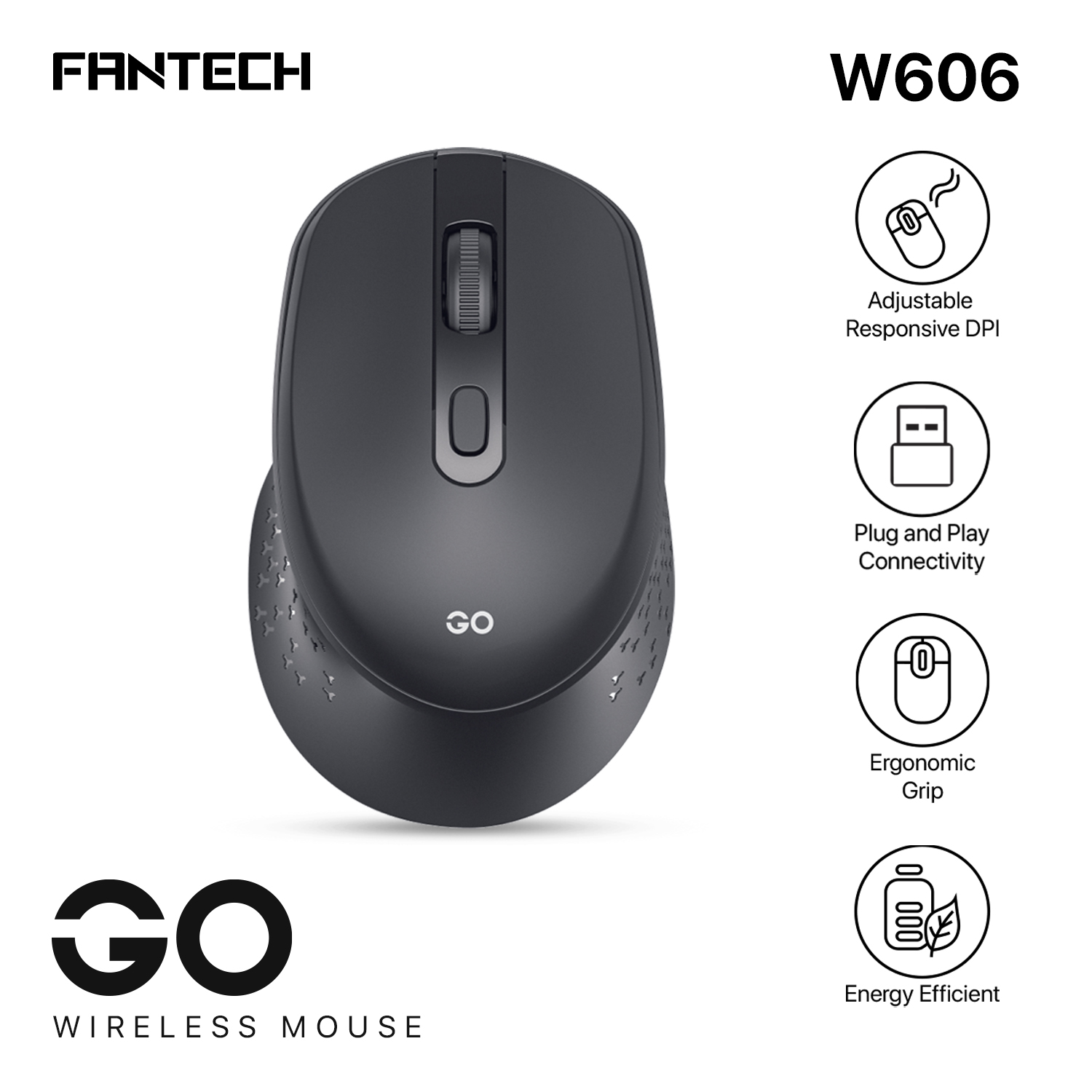FANTECH GO W606 Wireless Mouse With 2.4GHz Wireless Connection  Ergonomic Design For Gaming Gammer Office Home. 