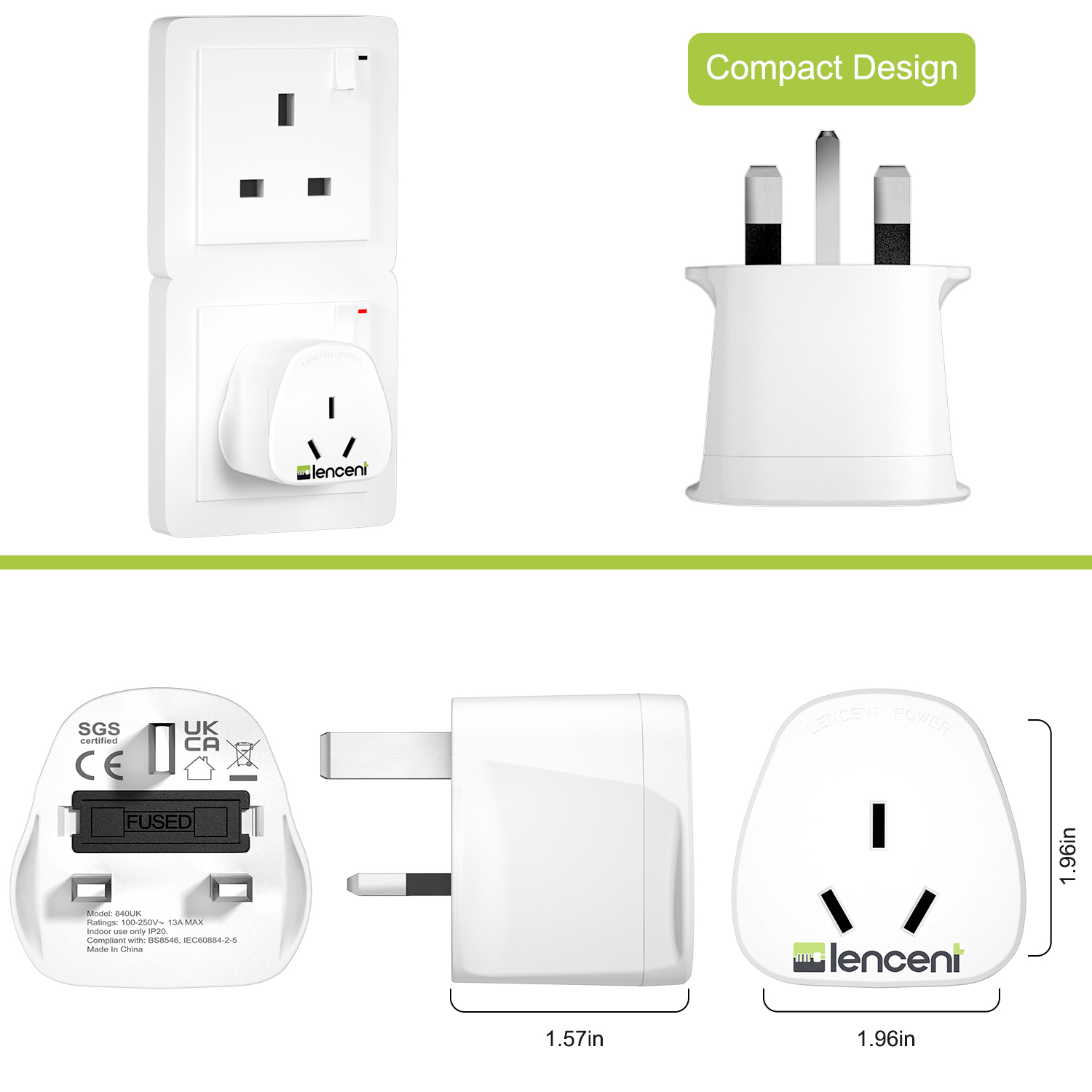 LENCENT 2X AU to UK Plug Adapter, Grounded Australian Visitors Travel Converter, Converts All Type I Plugs from UK Ireland Britain Scotland and More (Type G). 