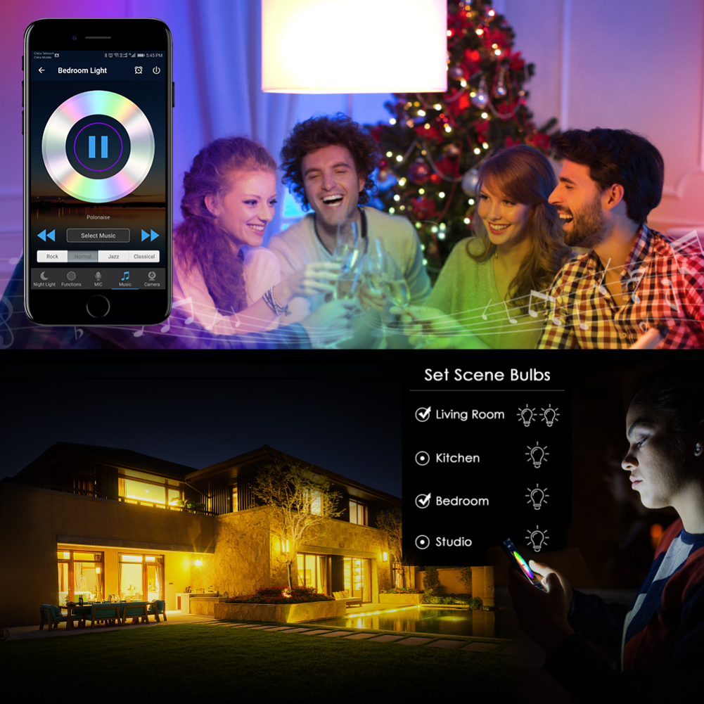 Sunrise Wake-Up Wifi Smart Lights Bulb,Phone Control Color Tunable Soft,Cool White,RGB Led Light Bulb 4.5W. 