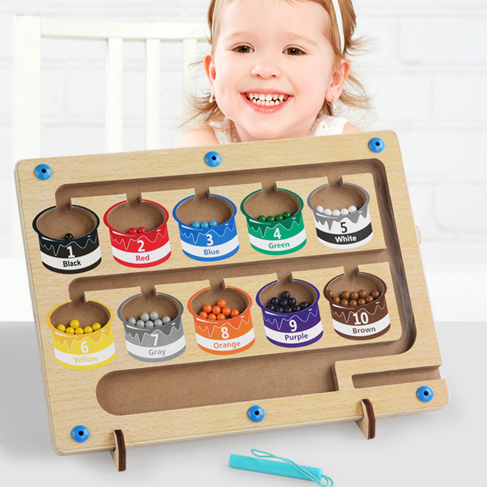 Magnetic Color Number Maze Wooden Color Matching Counting Puzzle Board Concentration Training Educational Toys. 