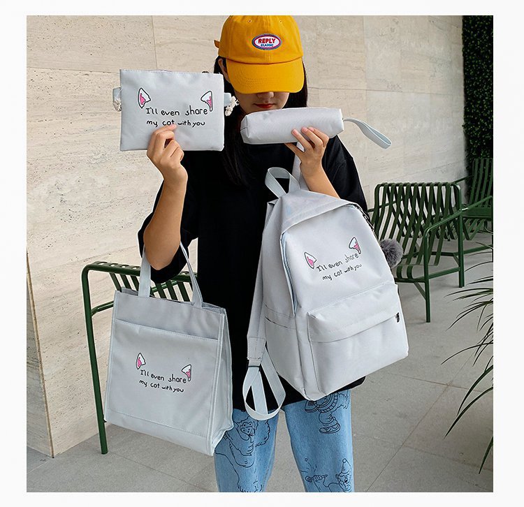 2020 New Contrasting Four-Piece Set Large Capacity Backpack Trend Backpack Fashion Student School Bag Women's Bag Computer Bag. 