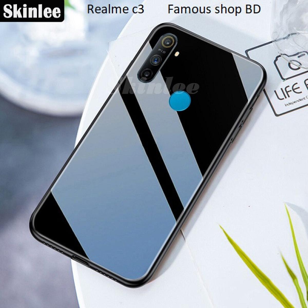 Realme C3 Case Tempered Glass Case with Soft Frame Shockproof Back Cover. 