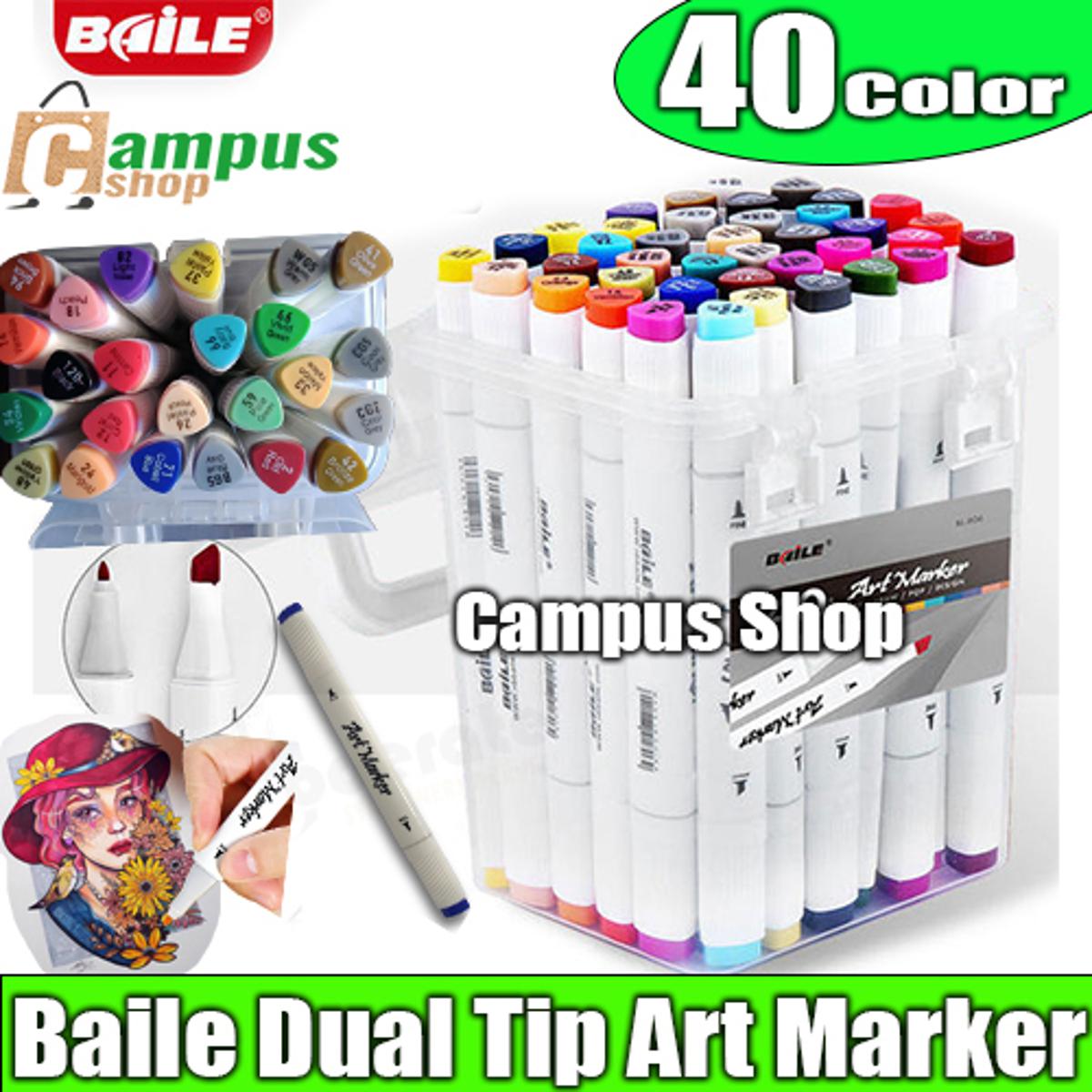Baile Art Marker Pen Flat/Thick Tip 48 Colours Box for Artists .