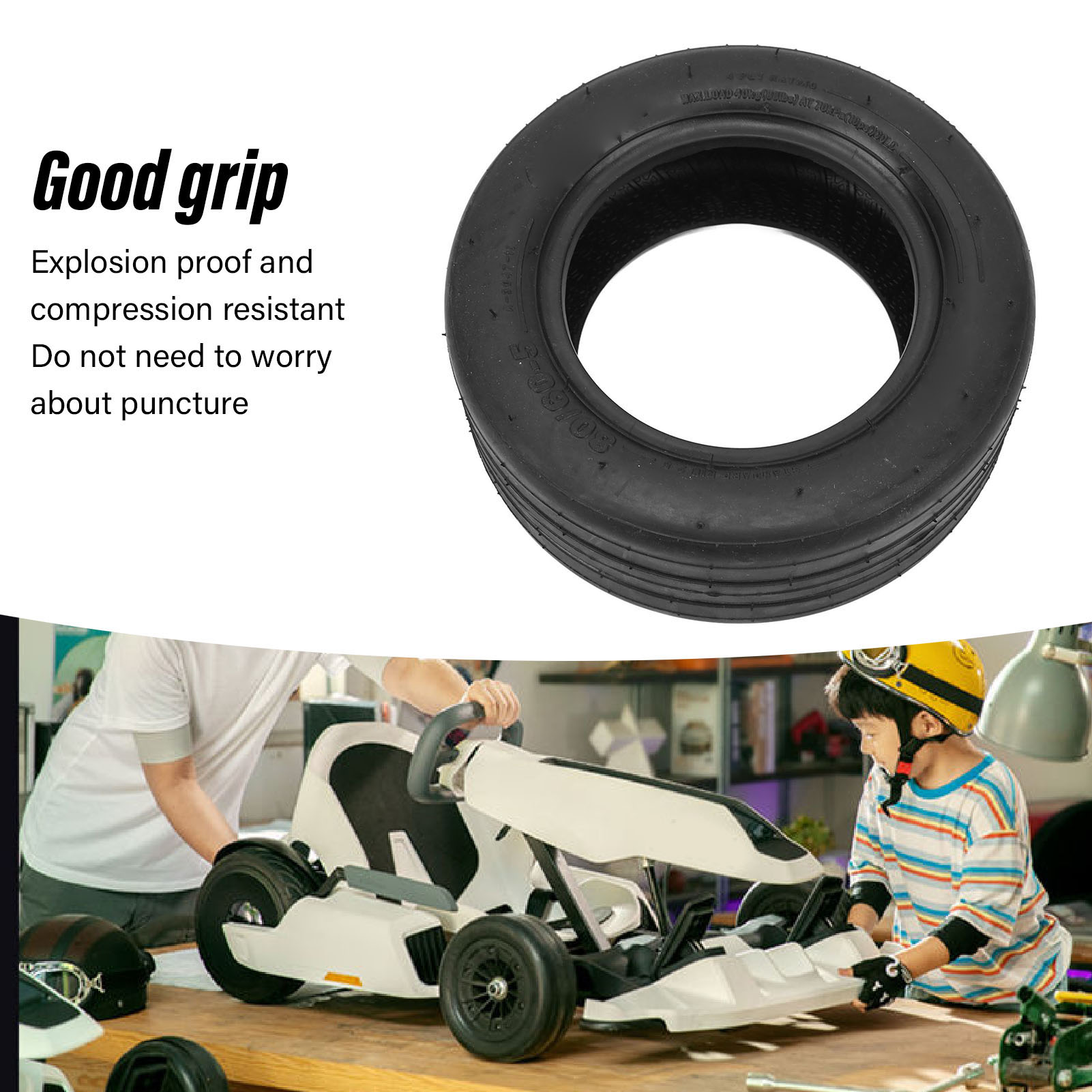 Go Kart Front Tire, Wear Resistant Stretchable Odorless Replacement Go Kart Tire for Riding. 