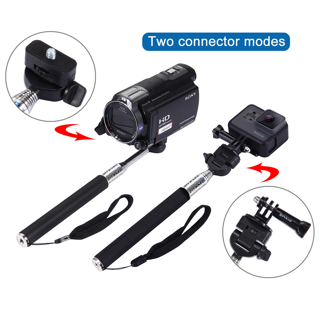 PULUZ Extendable Handheld Selfie Monopod Selfie Stick for GoPro 9 Hero 8 NEW HERO HERO 7 6 5 4 3+ 3 2 1 DJI Osmo Action Xiaoyi Action Cameras Length: 22.5-100cm. 