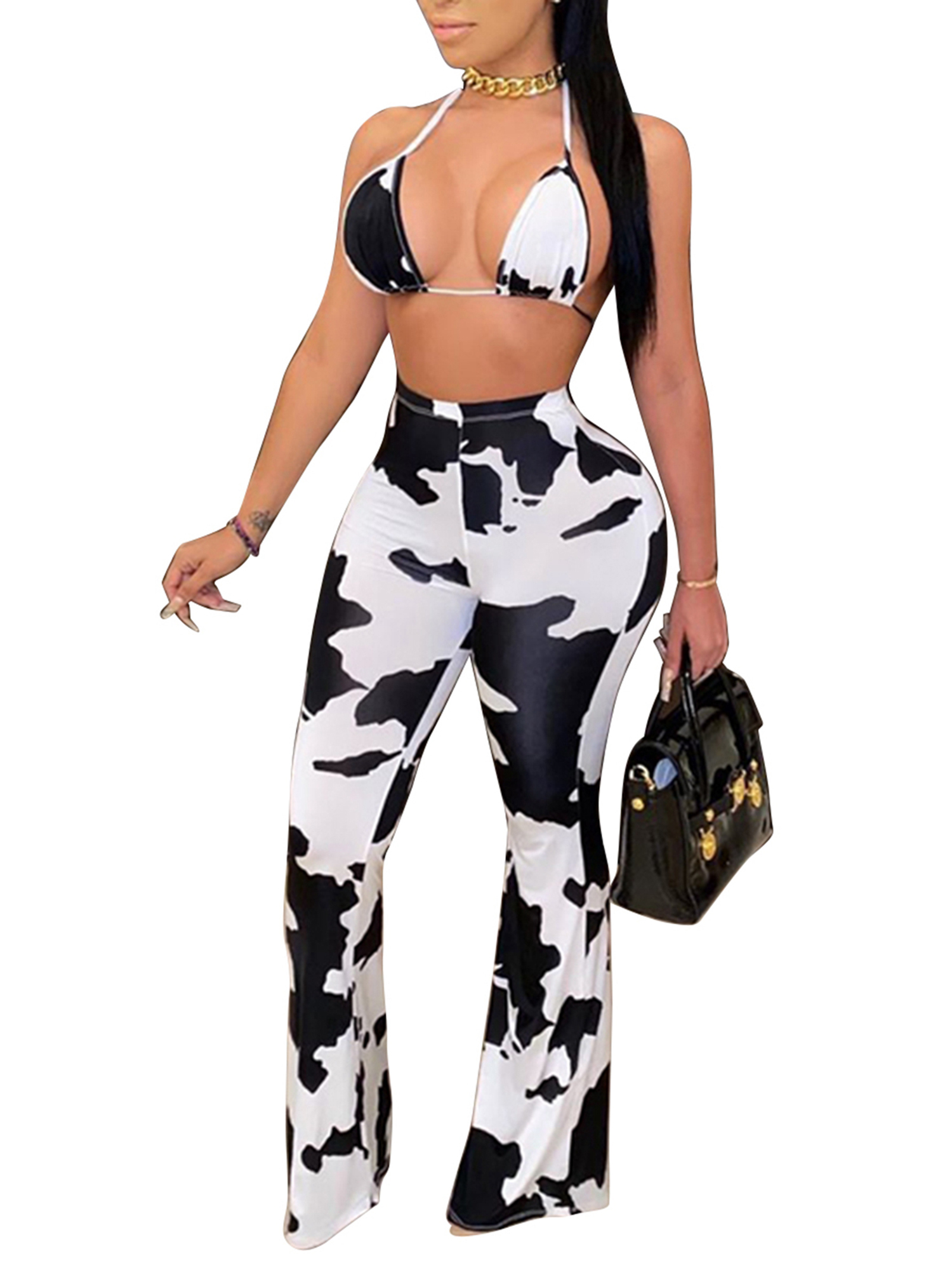 cow print flare pants
