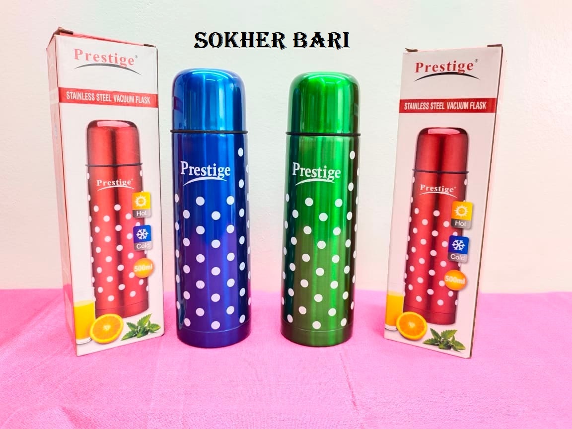 Prestige Stainless Steel Vacuum Flask 500ml Shake Multicolor. For Hot And Cold Water Tea Coffee.