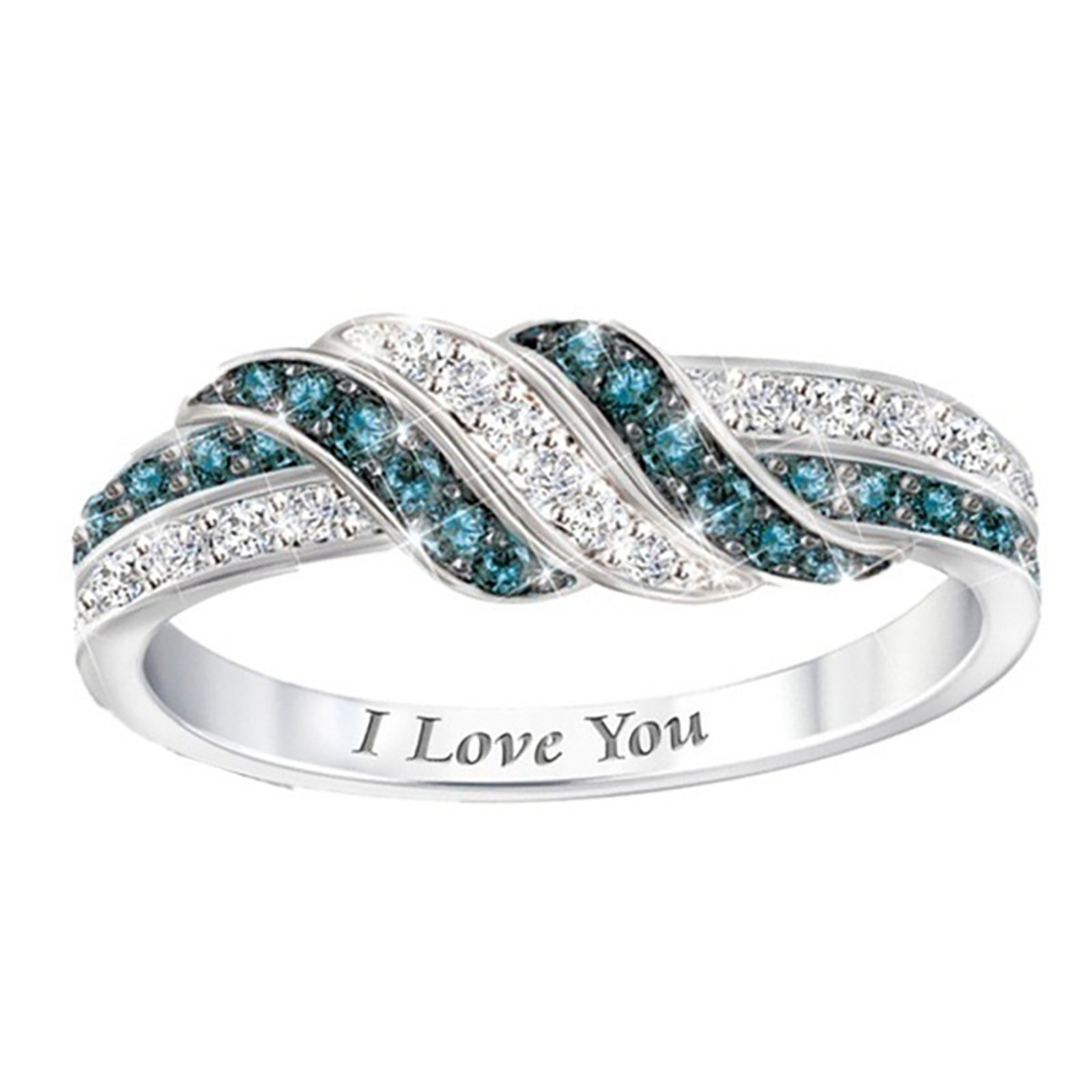 Women Shining Rhinestone Inlaid I Love You Letters Wedding Ring Jewelry Gift