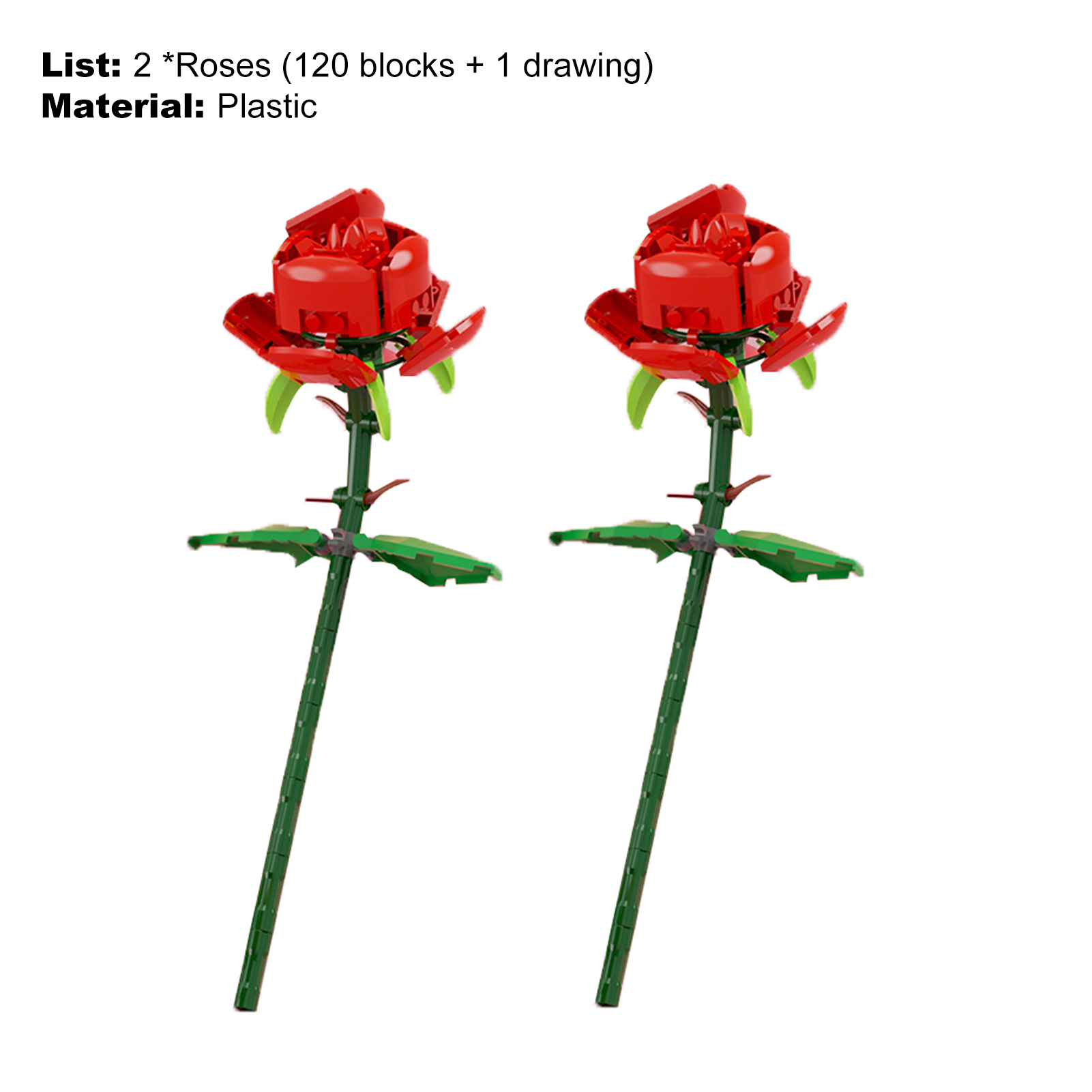 1 Set Building Block Rose High Simulation DIY Easily Install Rose Flower Bouquet Building Blocks Romantic Kit for Christmas Gift. 