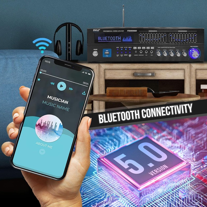 Pyle 6-Channel Bluetooth Hybrid Home Amplifier - 2000W Audio Rack Mount Stereo Power Amplifier. 