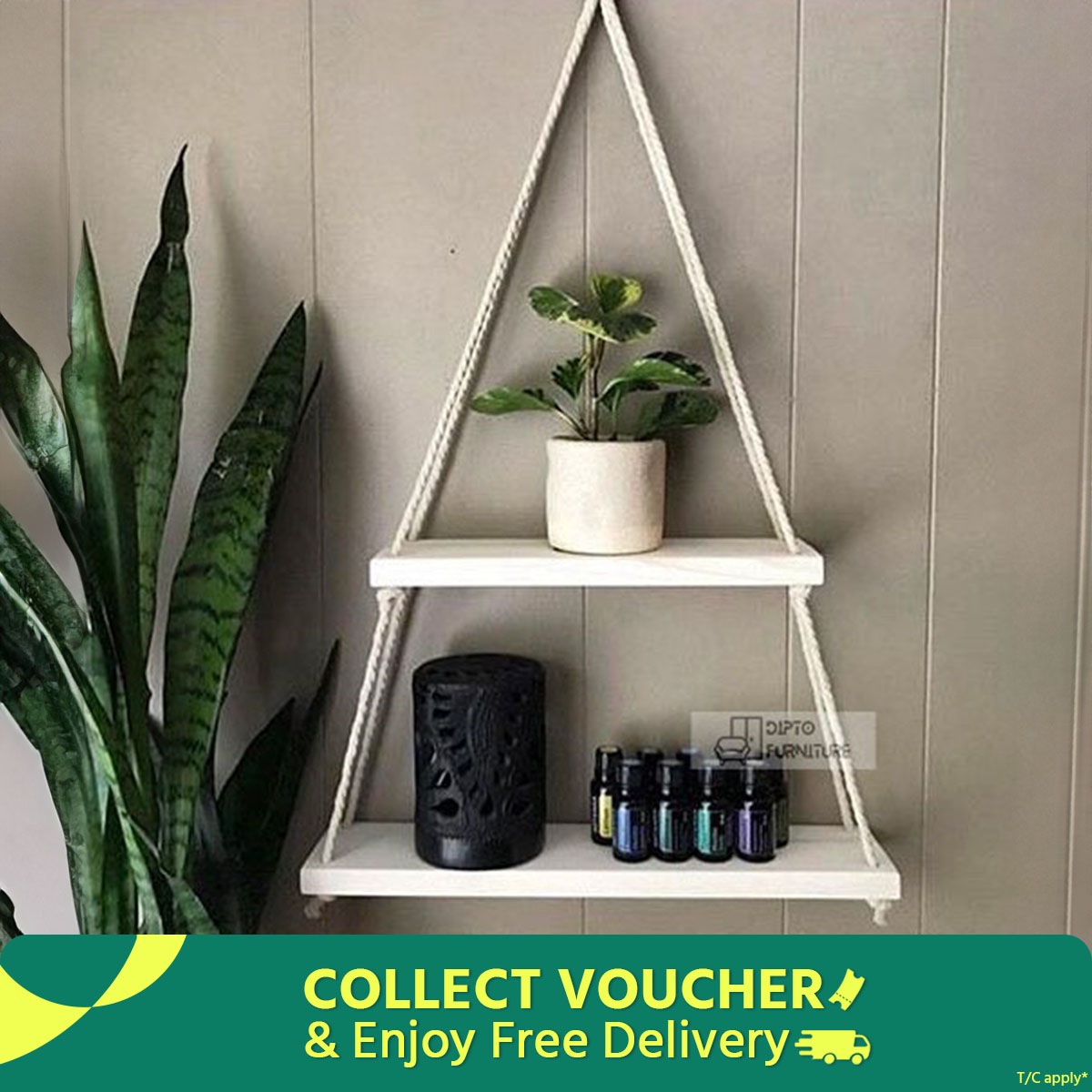 2 Layer Floating Wall Shelf with Hook for Home Decor, MDF Material, Stylish Wall Hanging Storage Shelf