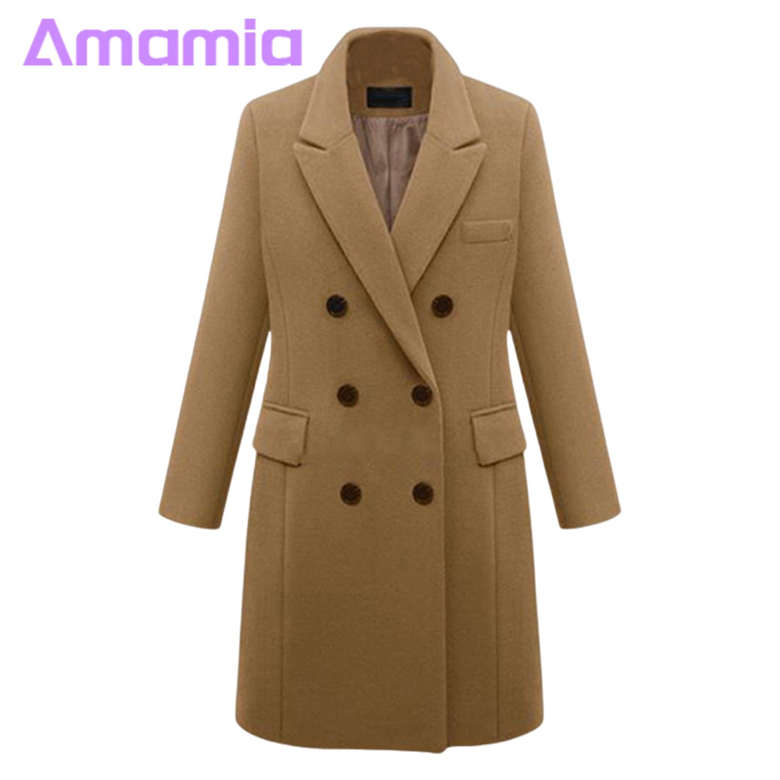 Women Coat Stylish Double-breasted Winter Coat with Warm Pockets for Women Perfect for Office Casual Party Wear Thick Cozy Outerwear in Solid Colors Women Outerwear