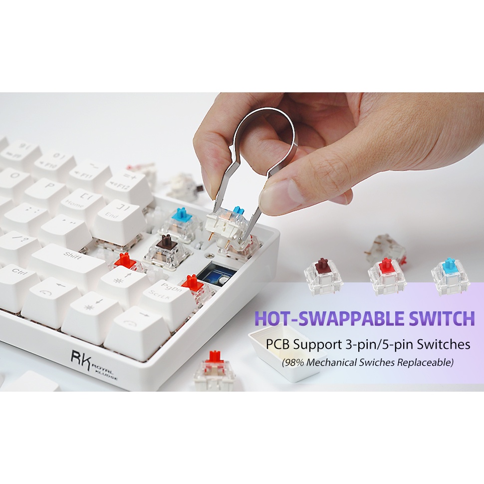 RK Royal Kludge RK Switch 3-pin RGB Hot-swappable For Mechanical Keyboard  45 pcs. 