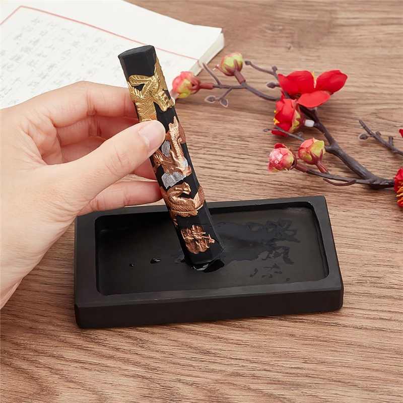 Chinese Calligraphy Rectangle Dragon Phoenix Pattern Sets +Ink Stick 1Set. 