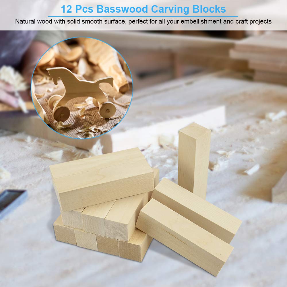 Whittling and Carving Wood Blocks Unfinished Wood Blocks Basswood Carving Blocks Soft Wood Set for Carving Beners. 