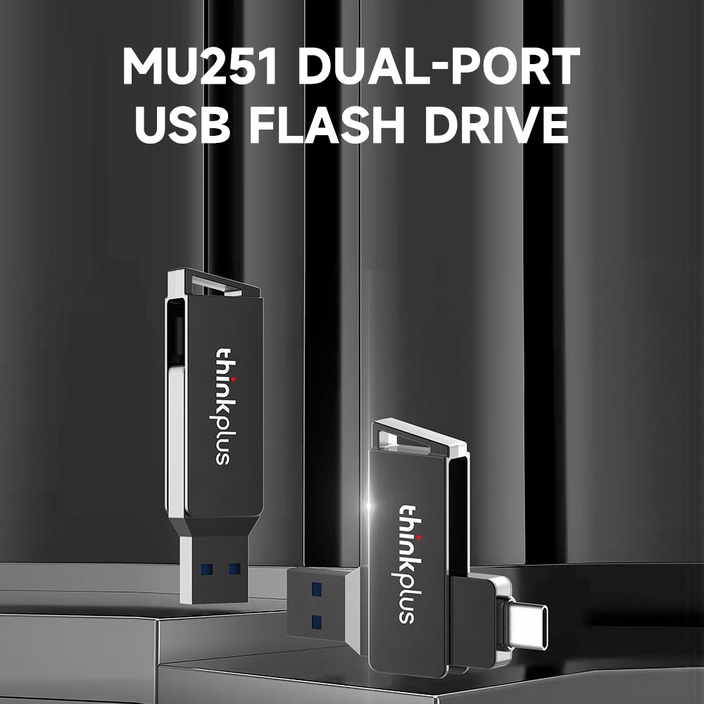 Lenovo thinkplus MU251 256GB 128GB 64GB 32GB USB3.0+Type-C Dual-port U Disk Rotatable Metal USB Flash Drive High-speed Transmission U disk. 