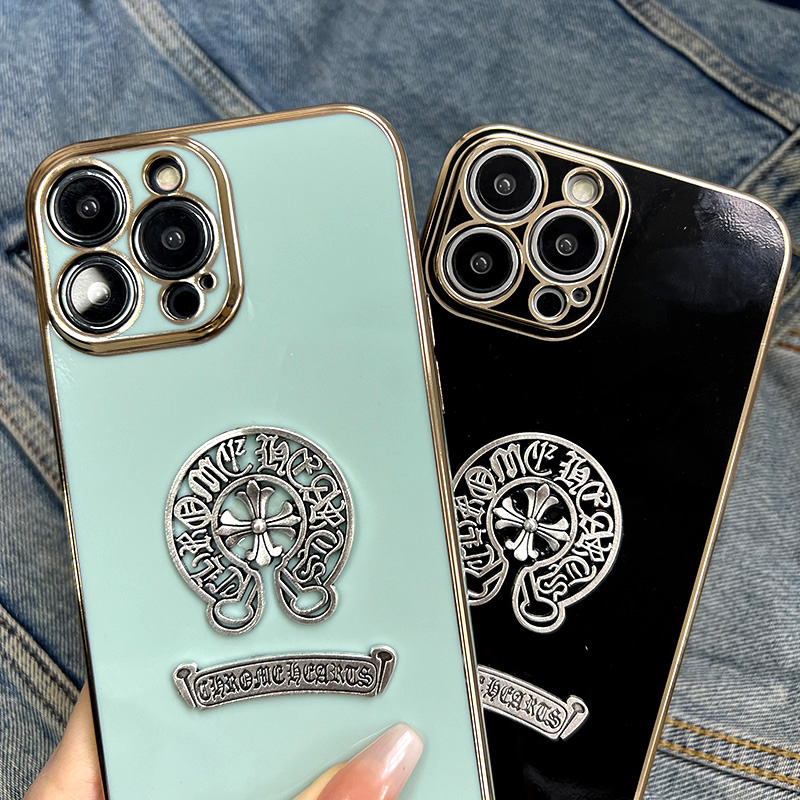 FELMYST Chrome Hearts Phone Case For iPhone 11 Pro Max Luxury Fashion Trendy Brand Metal Plating Mobile Casing Square Girl Gift Square Shockproof Back Soft  Cover. 
