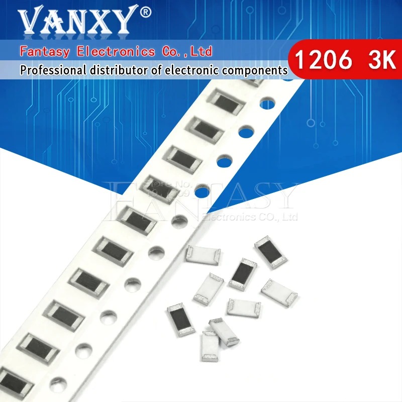 100PCS 1206 SMD Resistor 1% 3K ohm chip resistor 0.25W 1/4W 302
