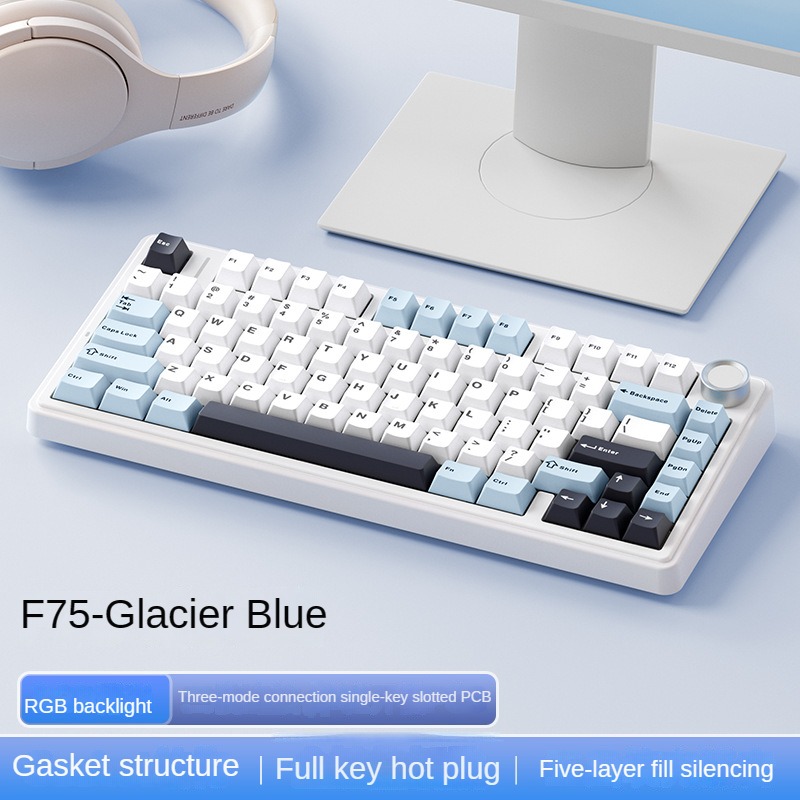 AULA F75 wireless Mechanical Keyboard,Ice Vein Axis,Gamer keyboard Customized Hot-Swap 75% Layout,OEM Profile Gasket Structure. 
