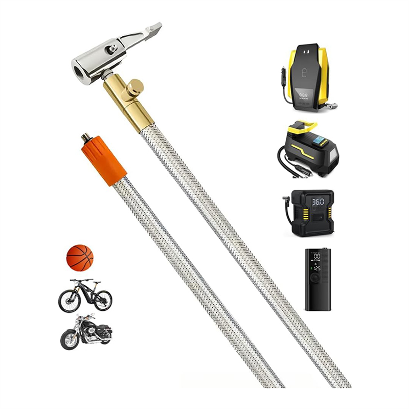 Extended Portable Air Compressor Tire Inflator Replacement Hose with Stainless Steel Mesh for Protection, Air Pump Tube,. 