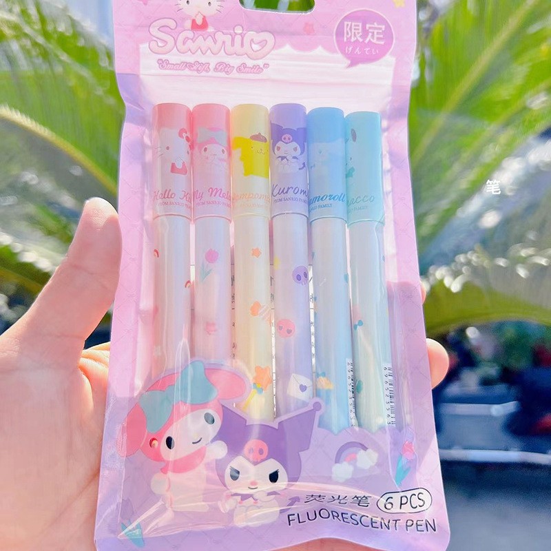 Cartoon eye protection color graffiti pen student handbook annotation highlighter eye color double-ended highlighter set. 