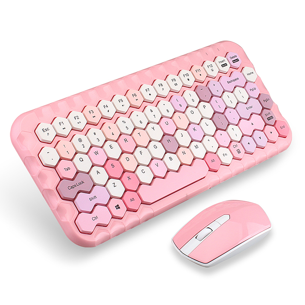 Mofii Honey Keyboard Mouse Combo Wireless 2.4G Mixed Color 83 Key Mini Keyboard Mouse Set with Honeycomb Key Caps for Girl Green. 